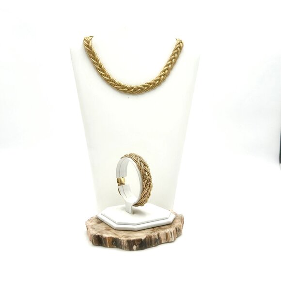 1980’s Liquid Gold Braided Necklace & Bracelet SET, Gold-Tone, Fabulous Mob Life - Picture 1 of 11